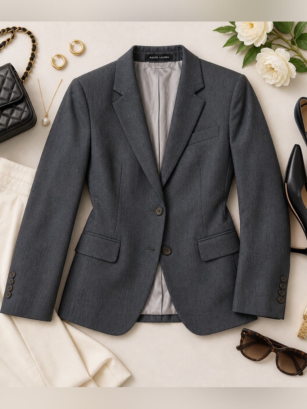 Ralph Lauren Gray Vintage Double Breast Straight Cut Blazer Size S (16R) EUC